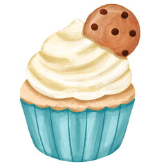Watercolor Cupcake Dessert Illustration
