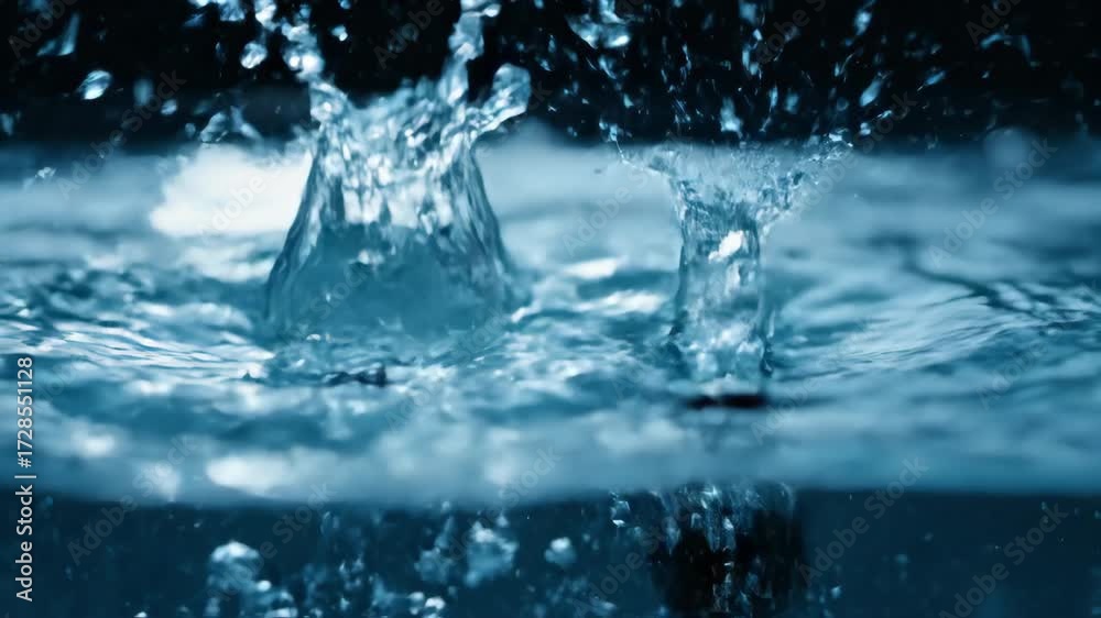 Wall mural dynamic slow motion water splash sequence showing multiple rapid impacts and a cascade of shimmering