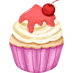 Watercolor Cupcake Dessert Illustration