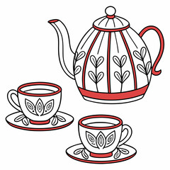 Ornate teapot and teacups with floral design