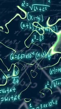 Mathematical equations and formulas animation over abstract background