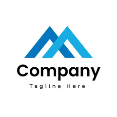 Modern abstract letter M company logo design featuring interconnected blue geometric shapes, ideal for corporate branding and professional identity creation