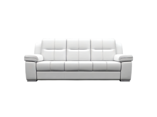 Modern white leather sofa three seater contemporary furniture, Isolated On White Background, Png Transparent