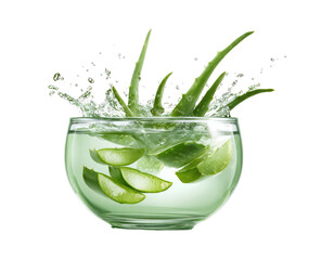 Aloe vera slices in water, splashing
