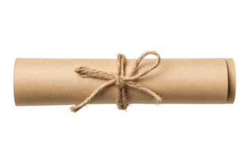 Rolled light brown paper scroll tied with twine