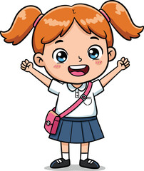 Cute cartoon schoolgirl with red hair, happy child character, wearing uniform and backpack, smiling young student illustration, education concept artwork
