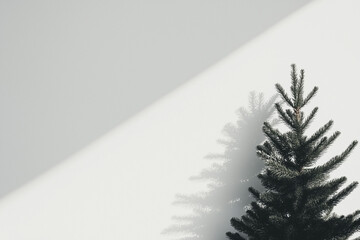christmas tree on the wall with shadow,christmas tree in the room with shadow,christmas background with copy space,christmas background with fir branches shadow
