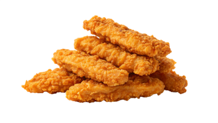 Heap of crispy fried chicken tenders, isolated on transparent background, perfect for a quick and satisfying meal or snack time
