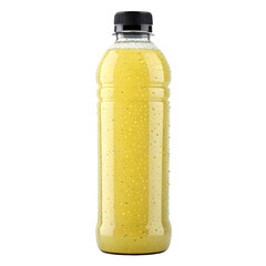 Photoreal render of glossy yellow glass bottle with smooth reflective surface
