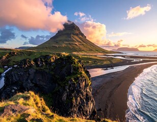 Dramatic sunset over Icelandic landscape