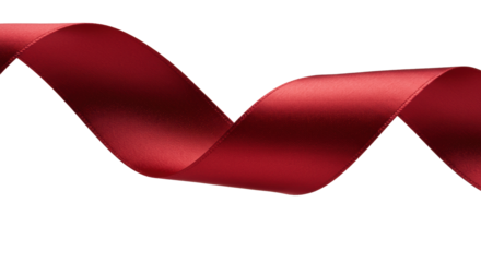 Deep crimson red satin ribbon unfurling, twisting, intricate folds, taut curves, lustrous, isolated on transparent, hyper-realistic macro, dramatic chiaroscuro lighting, luxury material study