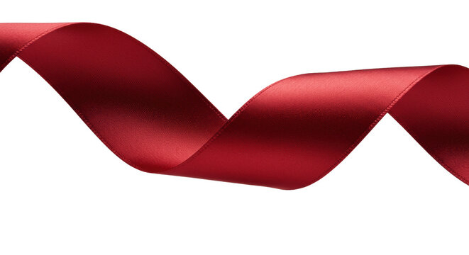 Deep crimson red satin ribbon unfurling, twisting, intricate folds, taut curves, lustrous, isolated on transparent, hyper-realistic macro, dramatic chiaroscuro lighting, luxury material study