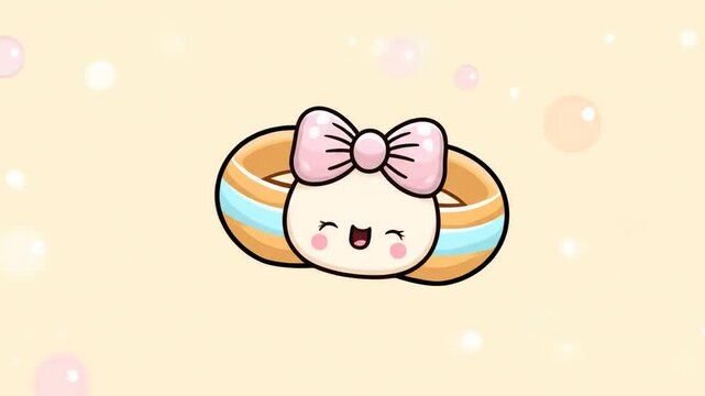 Cute cartoon character with a pink bow and a light-orange floatie