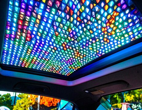 Colorful LED light panels on a sunroof
