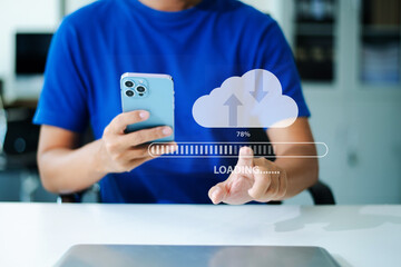 Cloud computing with data upload, download, and storage technology. Perfect for digital business, IT process, innovation, and online connection visuals.