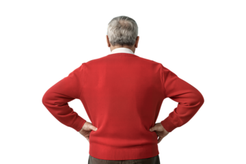 elderly older man grey hair standing over png background standing backwards looking away conept arms on body anciano mayor con cabello gris de pie sobre un fondo aislado de espaldas y mirando