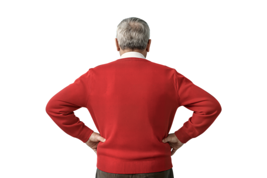 elderly older man grey hair standing over png background standing backwards looking away conept arms on body anciano mayor con cabello gris de pie sobre un fondo aislado de espaldas y mirando