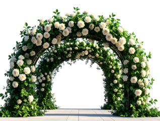 Elegant Wedding Arch Decorated with White Roses and Greenery  