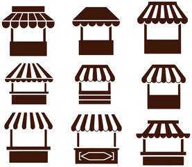 Obraz premium Variety of market stall icons for farmers markets, crafts fairs, and retail design projects