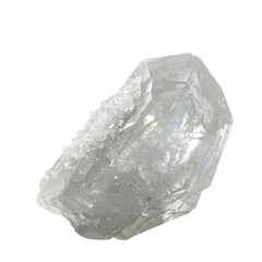 Fototapeta premium A monumental, transparent, translucent crystalline shard shattering, razor-sharp edges, internal structures, shimmering dust, chiaroscuro lighting, concept of explosive fragility