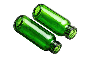 Two identical emerald green glass bottles
