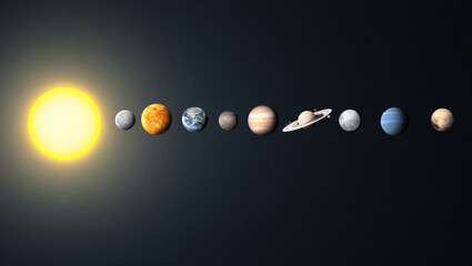 Stunning view of our Solar System with the Sun and all planets.