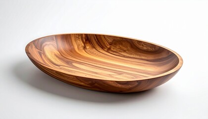 Obraz premium Oval wooden tray on white, smooth grain and quiet craftsmanship.