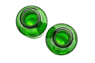 Two green bottles, top view
