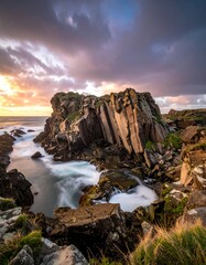 Dramatic coastal rocks at sunset