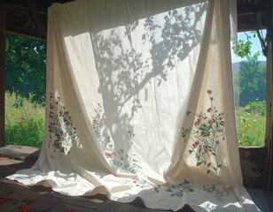Sunlight filtering through a sheer fabric