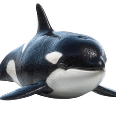 Png of full body shot of a killer whale isolated on transparent background, showcasing its sleek and powerful physique