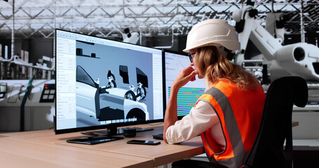 Female Automotive Engineer Designing Electric Car Parts