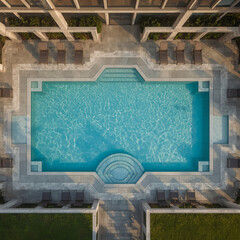 Overhead View of Rectangular Swimming Pool and Patio