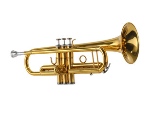 Fototapeta premium Classic Gold Trumpet Side View with Detailed Valves, isolated on transparent background.