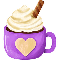 Watercolor Coffee Cup with Whipped Cream