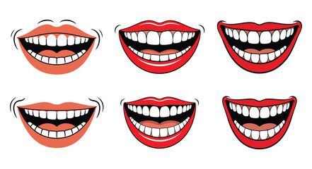 Cartoon Vector Set of Laughing Mouth Expressions with Teeth and Lips, mouth, smile, laughing