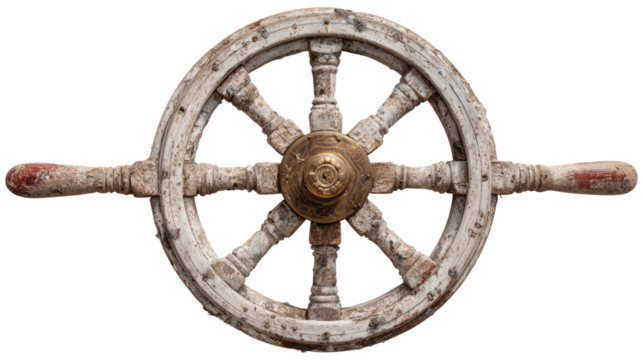 boat steering wheel on white background