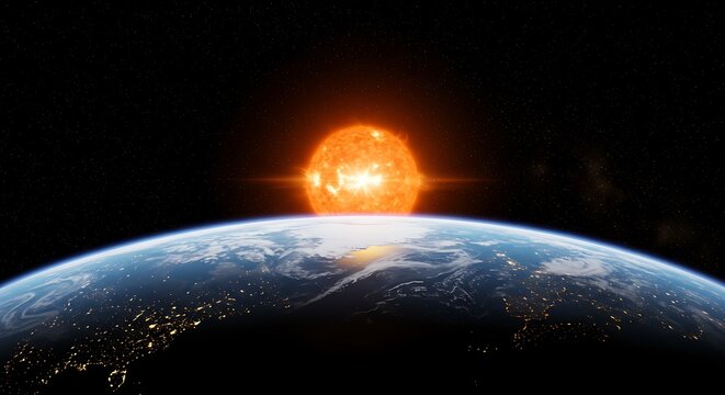 Earth and sun in space - Powered by Adobe