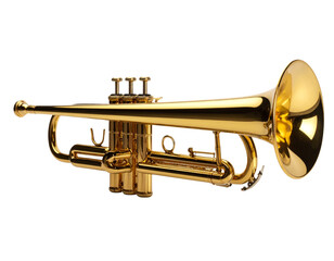 Obraz premium Angled Front View of Gold Trumpet with Bell Facing Forward, isolated on transparent background.