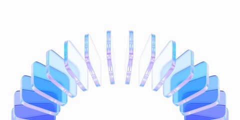 Abstract background design, composition with glass shapes, 3d render