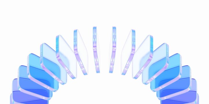 Abstract background design, composition with glass shapes, 3d render