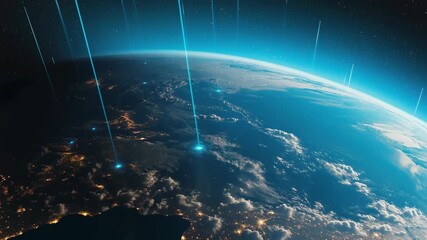 Stunning aerial view of earth at night with dynamic light trails across europe - Powered by Adobe