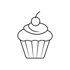 Cupcake with cherry lineart on transparent background