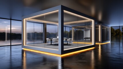 Modern Futuristic Glass Office With Ambient Lighting