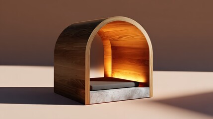 Modern Wooden Pet House With Arch Design and Ambient Lighting