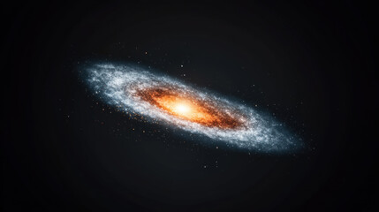 Spiral galaxy glowing with vibrant orange and blue hues, surrounded by cosmic dust and stars, set against dark space background, evoking sense of wonder and mystery