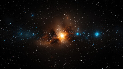 Radiant starburst with glowing orange and blue nebula, surrounded by countless stars in deep space, evokes sense of wonder and cosmic beauty
