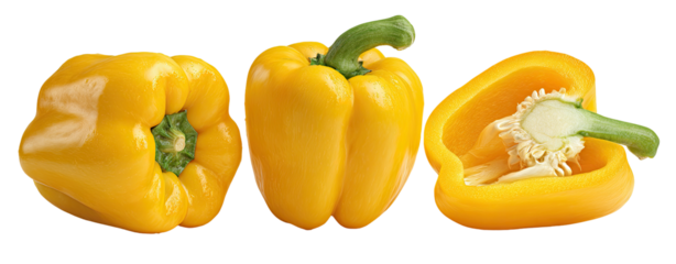 Three whole and half yellow bell peppers