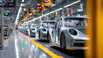 Modern Automotive Assembly Line with Robotic Precision in Car Manufacturing