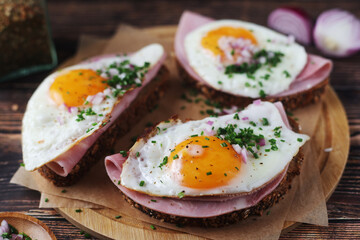 	
The Strammer Max sandwich, traditional dish in Germany Berlin and Saxon region	